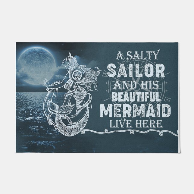 A Salty Sailor And His Beautiful Mermaid Doormat (Front)