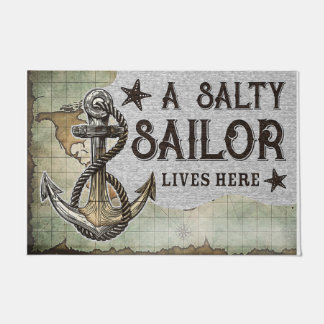 A Salty Sailor Live Here Doormat, Vinatge Doormat