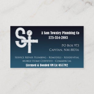 A Sam Townley Plumbing Company Business Card