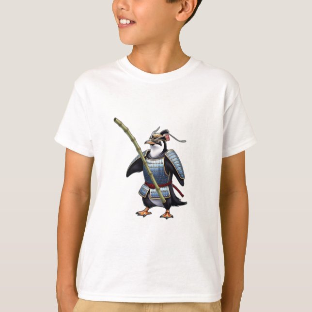 A samurai penguin fighting with a bamboo stick. T-Shirt (Front)