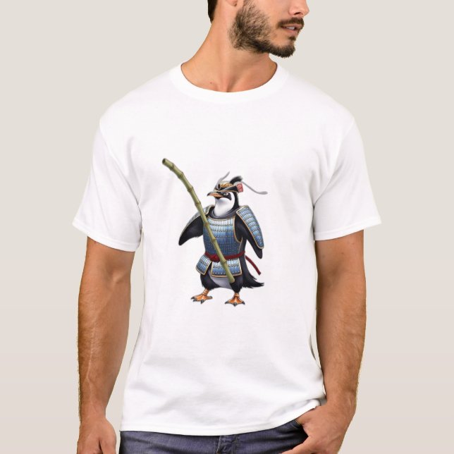 A samurai penguin fighting with a bamboo stick. T-Shirt (Front)