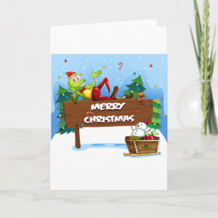 A Santa frog above the christmas signboard Holiday Card