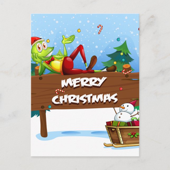A Santa frog above the christmas signboard Holiday Postcard (Front)