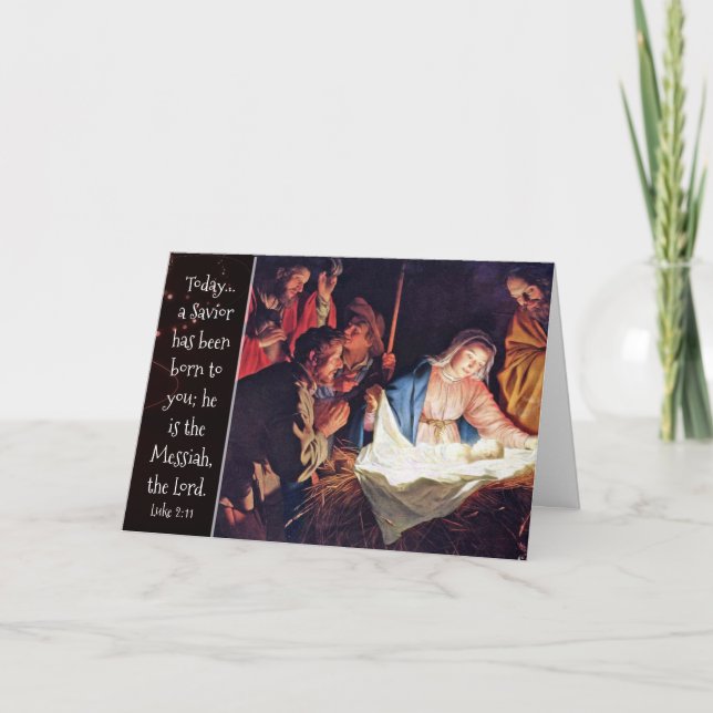 A Saviour has been Born, Custom Christmas Nativity Holiday Card (Front)