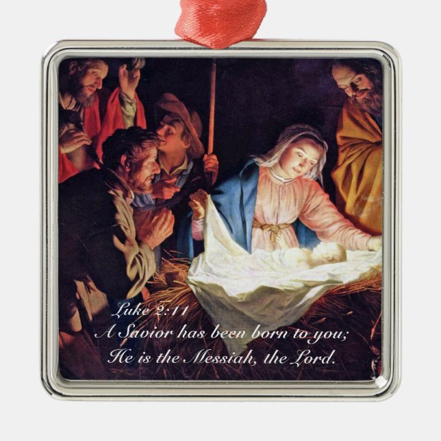 A Saviour has been Born Luke 2, Christmas Nativity Metal Ornament (Front)