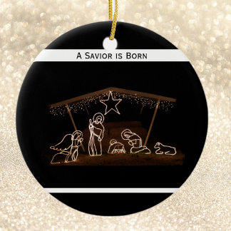 A Saviour is Born Religious Christian Christmas Ceramic Ornament