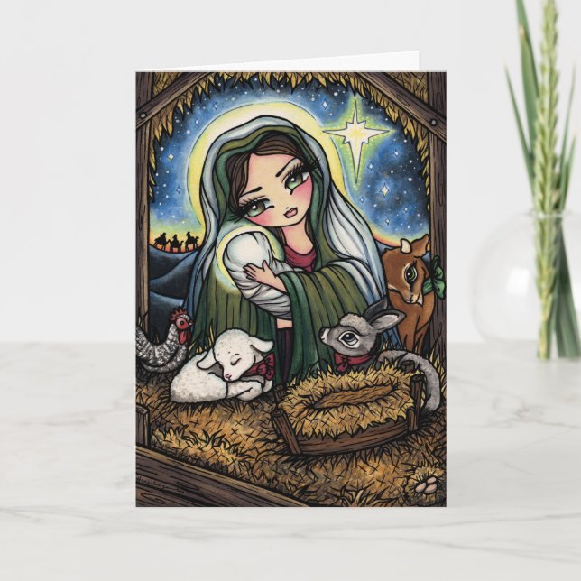 A Saviour is Born Virgin Mary Nativity Christmas Holiday Card (Front)