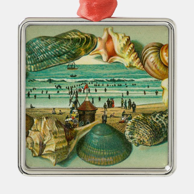A Scenic View Bordered with Sea Shells Metal Ornament (Front)