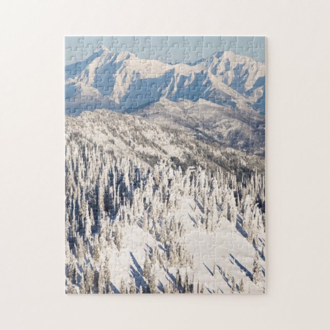 A Scenic View of Snowy Mountains and Trees. Jigsaw Puzzle (Vertical)