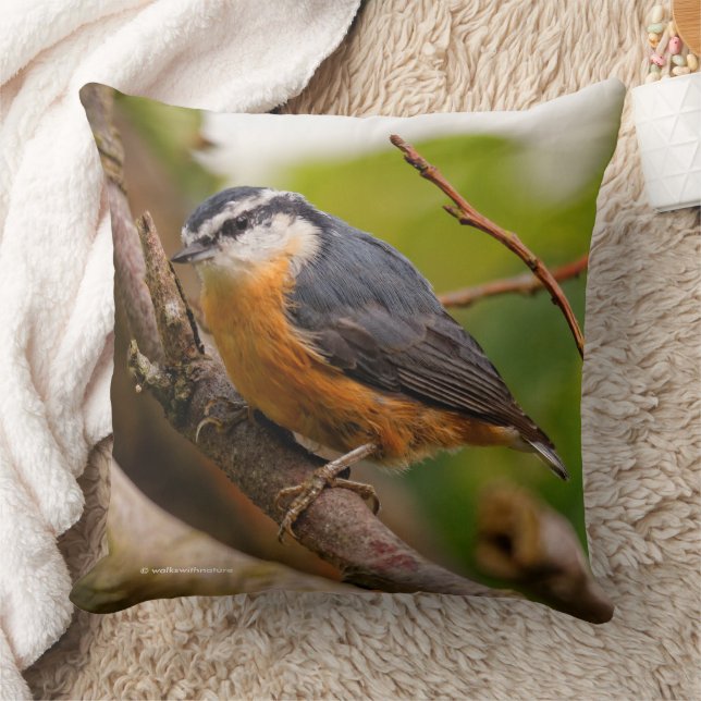A Sceptical Red-Breasted Nuthatch Throw Pillow (Blanket)