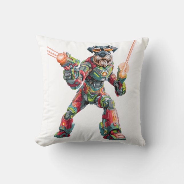 A_schnauzer_in_futuristic_armo Throw Pillow (Front)