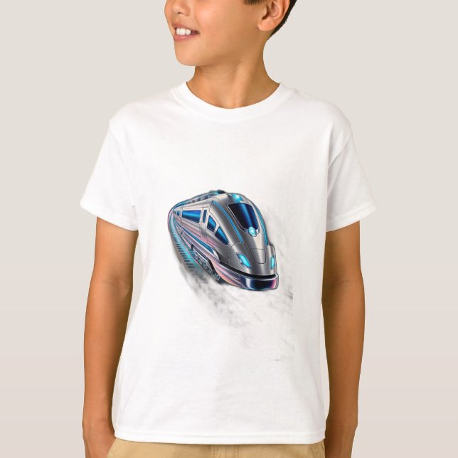 A sci-fi train travelling on a glowing track throu T-Shirt (Front)