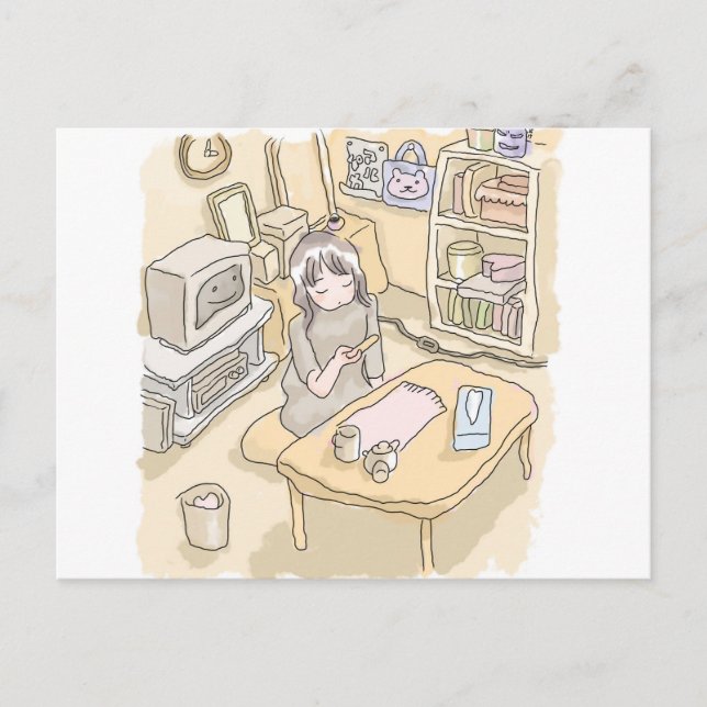 a scooping room holiday postcard (Front)