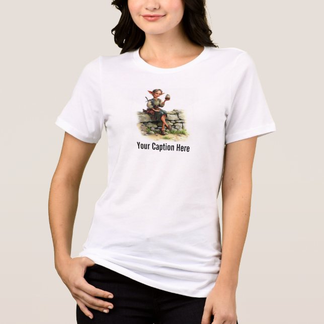 A Scruffy Elf Holding a Delicious Cake Tri-Blend Shirt (Front)