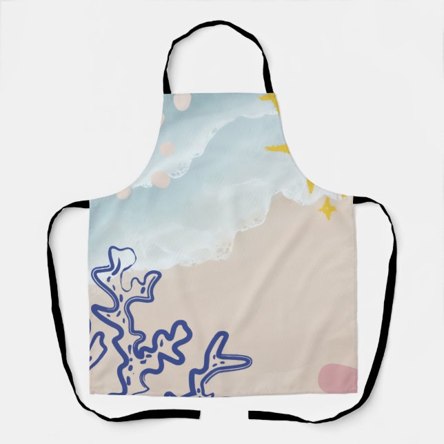 A sea design on an oven mitt and pot holder apron (Front)