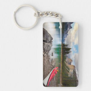 A sea kayak ashore at Spirit Island Keychain