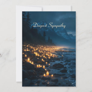 A sea of candlelights on the beach in the dark card