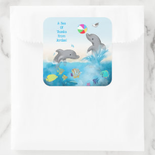 A Sea of Thanks Dolphin Ocean Volleyball  Square Sticker