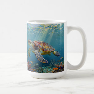 A Sea Turtle and Sun Rays in the Ocean Blue Coffee Mug