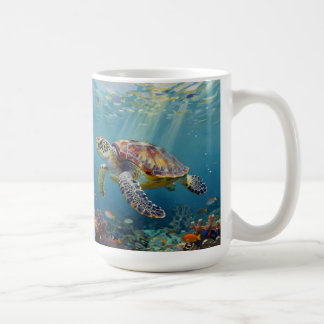 A Sea Turtle and Sun Rays in the Ocean Blue Coffee Mug