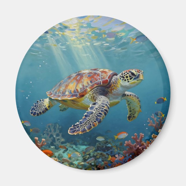 A Sea Turtle and Sun Rays in the Ocean Blue Magnet (Front)
