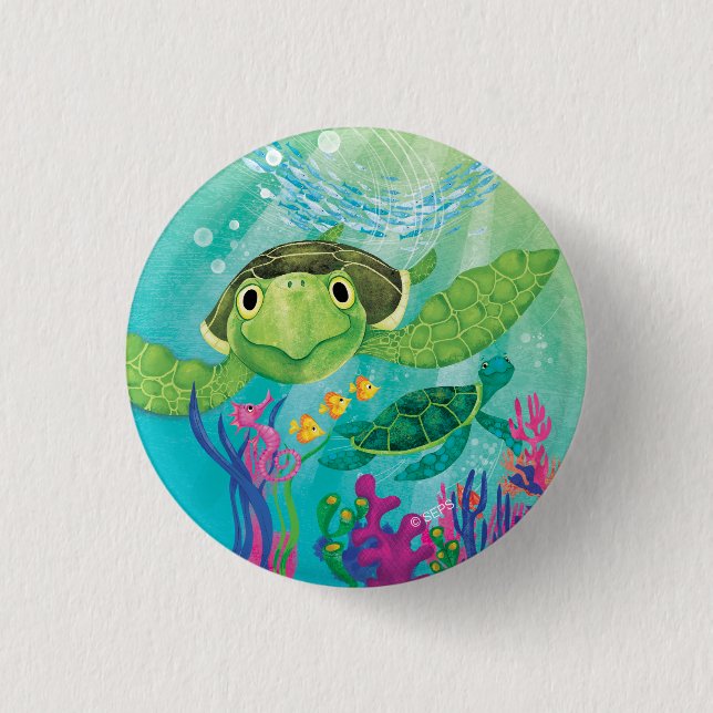 A Sea Turtle Rescue 1 Inch Round Button (Front)