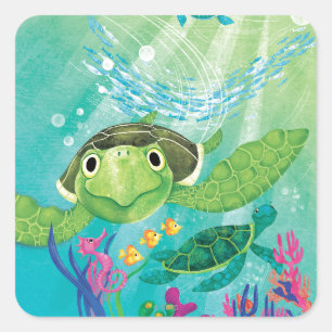 A Sea Turtle Rescue Square Sticker