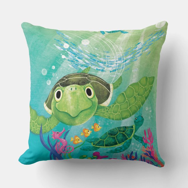 A Sea Turtle Rescue Throw Pillow (Front)