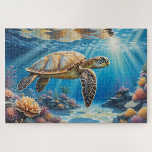a sea turtle swimming in a coral reef jigsaw puzzle