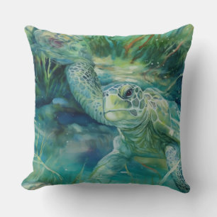 A Sea Turtle Swimming in the Ocean Throw Pillow