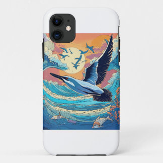 A seagull filing above sea print phone cover