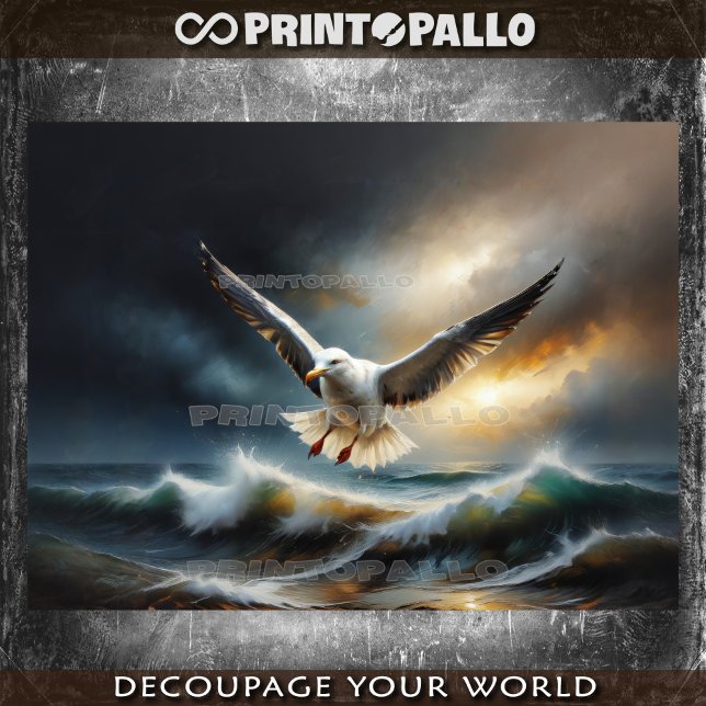 A seagull over stormy ocean in coastal scene tissue paper (Creator Uploaded)