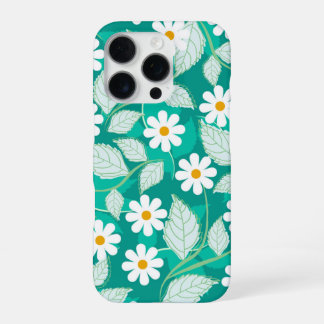 A seamless floral pattern features white daisies iPhone 16 pro case