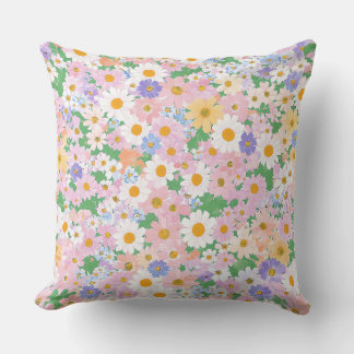 A seamless pattern of small pastel flowers throw pillow