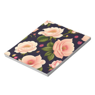 A seamless pattern with pink roses on a dark backg notepad