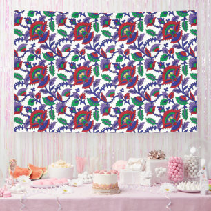A seamless, symmetrical pattern featuring repeatin banner