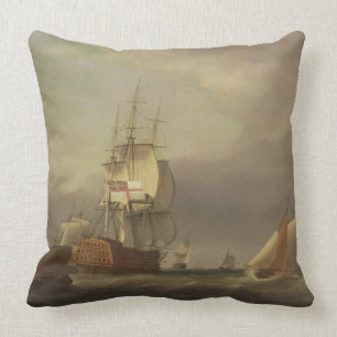 A Seascape with Men-of-War and Small Craft (oil on Throw Pillow
