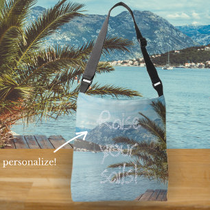 A Seascape with Mountains and a Palm Tree Crossbody Bag