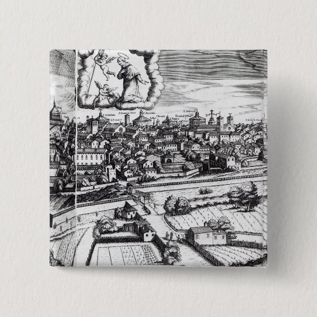 A Section of a Map of Milan, 1640 2 Inch Square Button (Front)