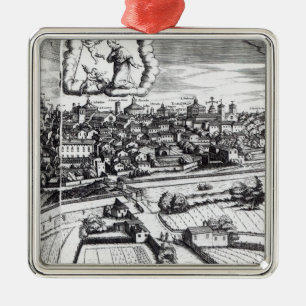 A Section of a Map of Milan, 1640 Metal Ornament