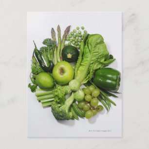 A selection of green fruits & vegetables. postcard