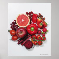 A selection of red fruits & vegetables.