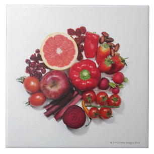 A selection of red fruits & vegetables. tile