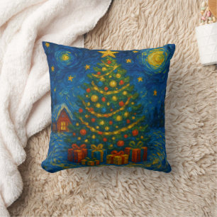 A sensual Van Gogh-esque Christmas tree Throw Pillow