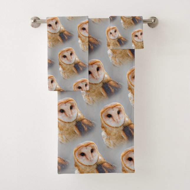 A Serene and Beautiful Barn Owl Bath Towel Set (Insitu)