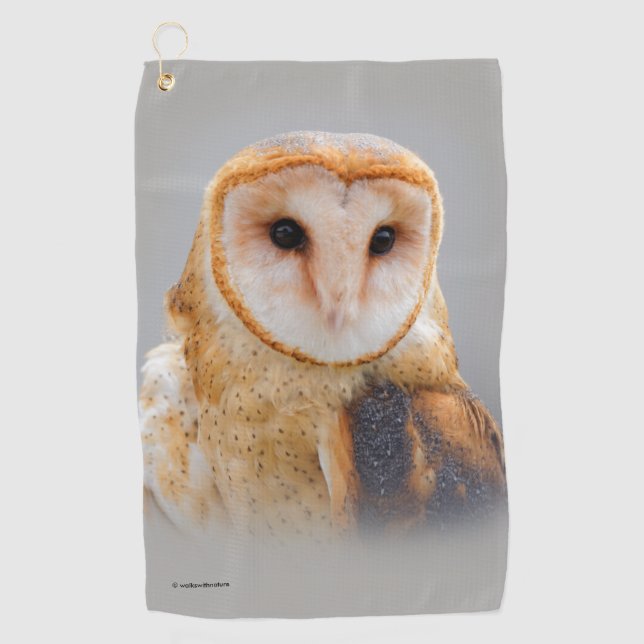 A Serene and Beautiful Barn Owl Golf Towel (Front)