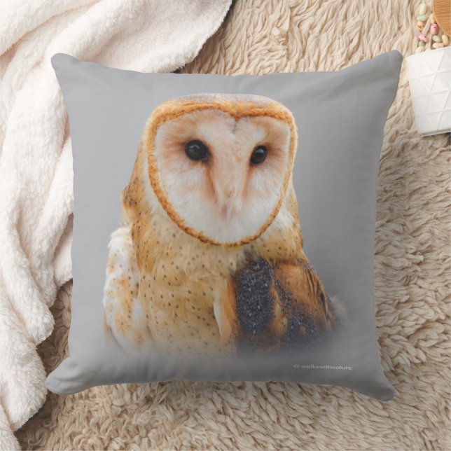 A Serene and Beautiful Barn Owl Throw Pillow (Blanket)