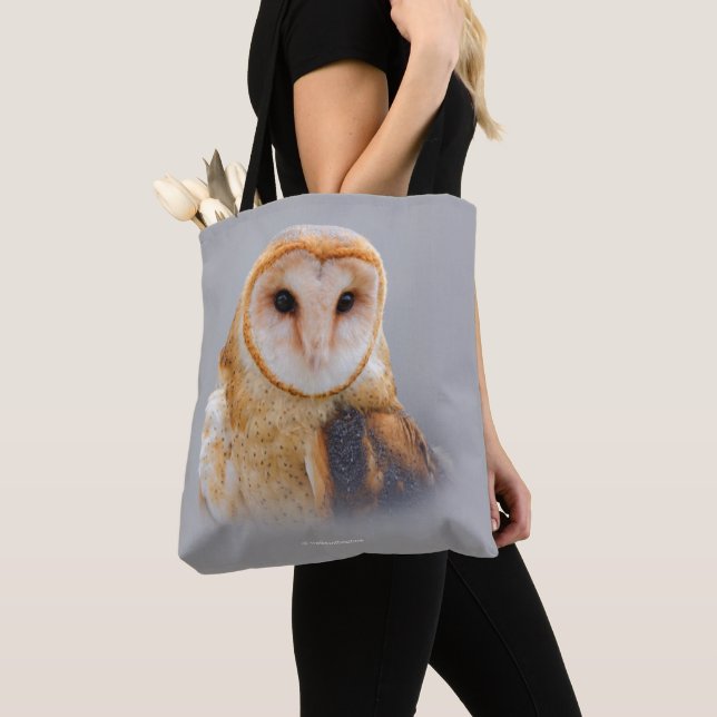 A Serene and Beautiful Barn Owl Tote Bag (Close Up)