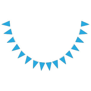 A serene blue sky with a few scattered white cloud bunting flags
