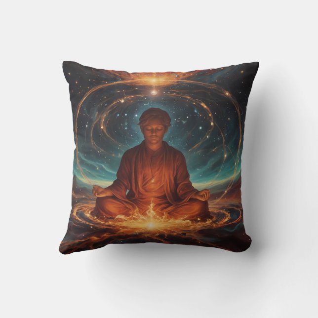 A serene figure in a meditative pose throw pillow (Back)